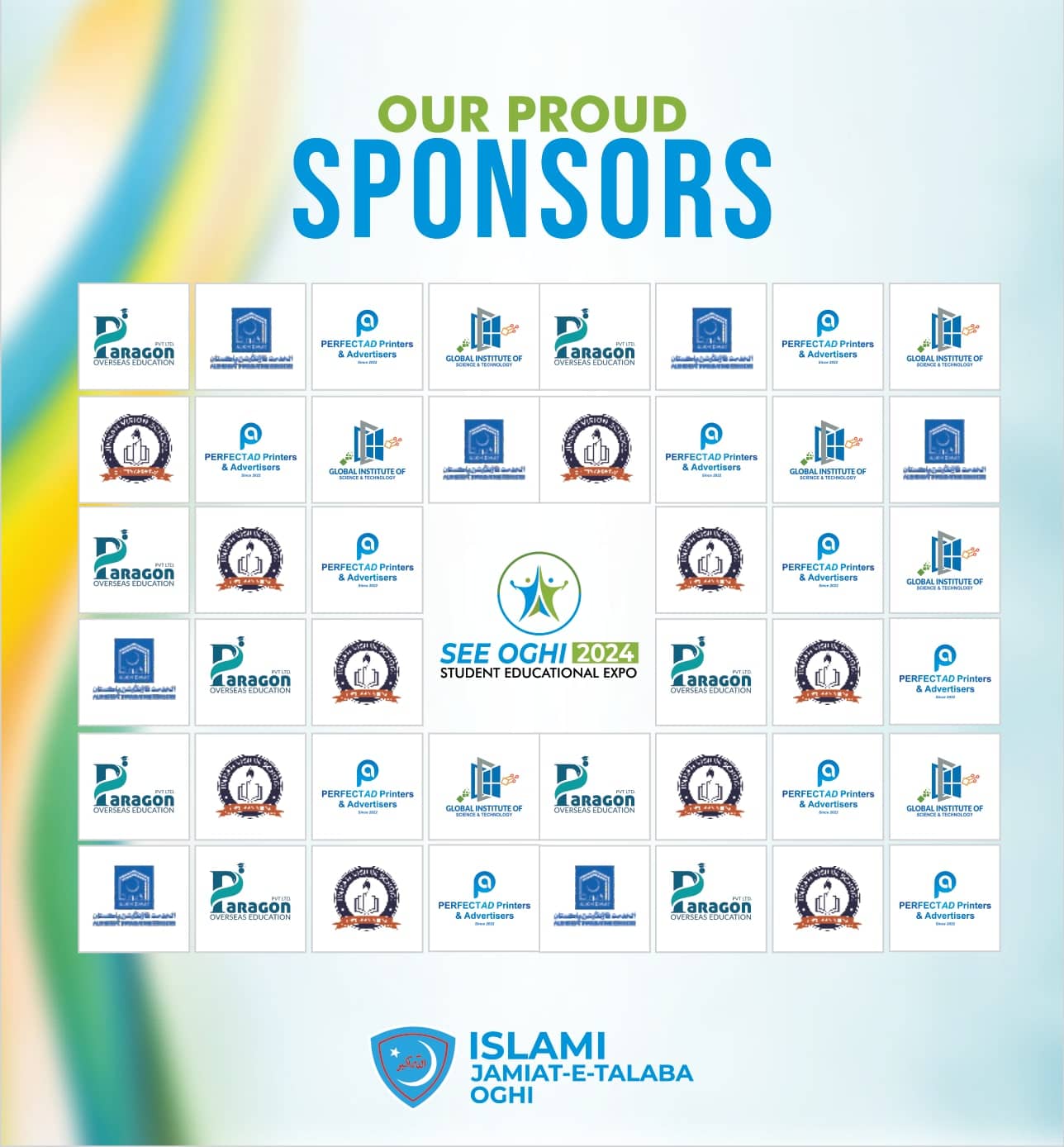 SEE Oghi 2024 sponsor wall with supporter logos on a grid.